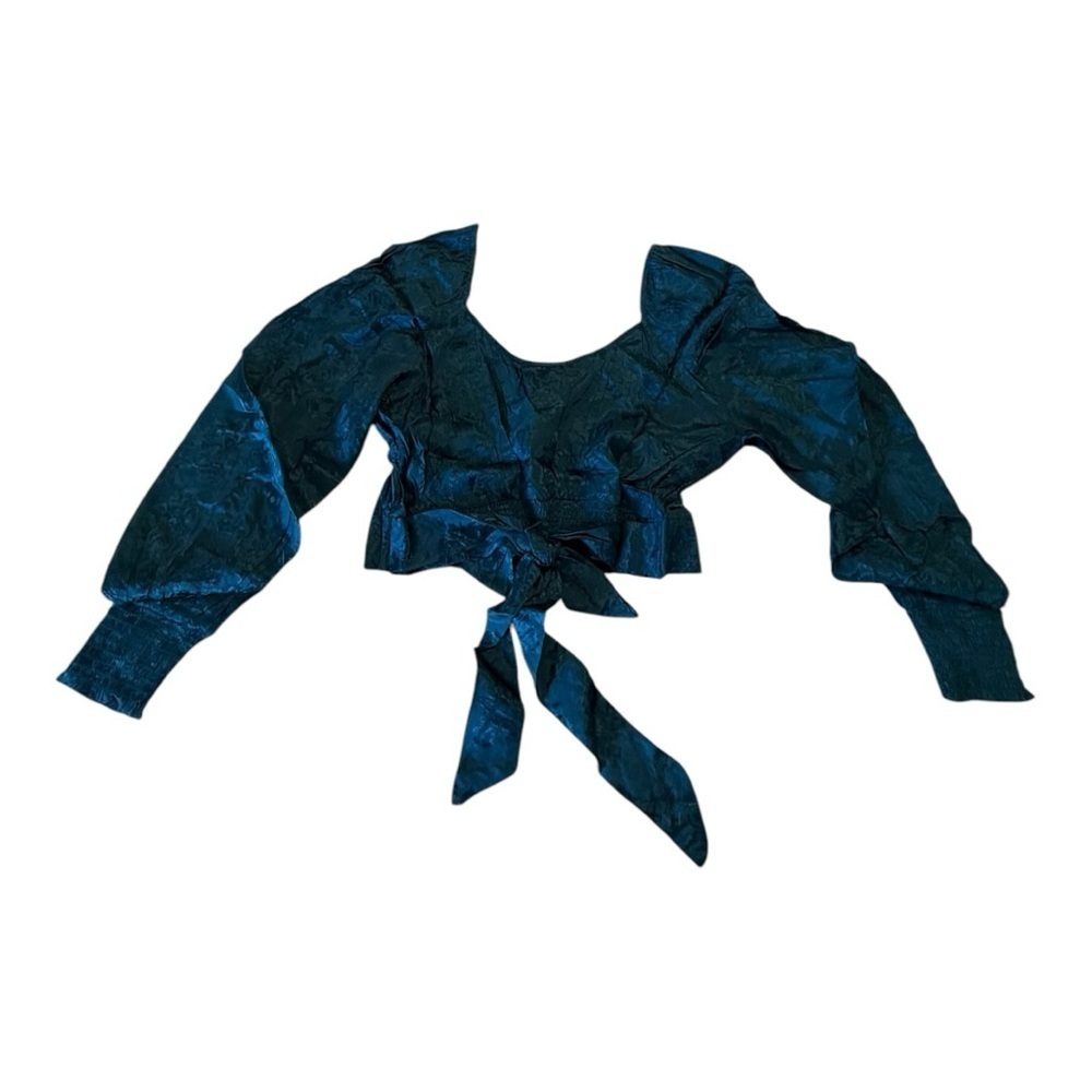 Band Of The Free Camille Crossover Crop Top Deep Teal Boho Cottage Gypsy NEW - Picture 5 of 15